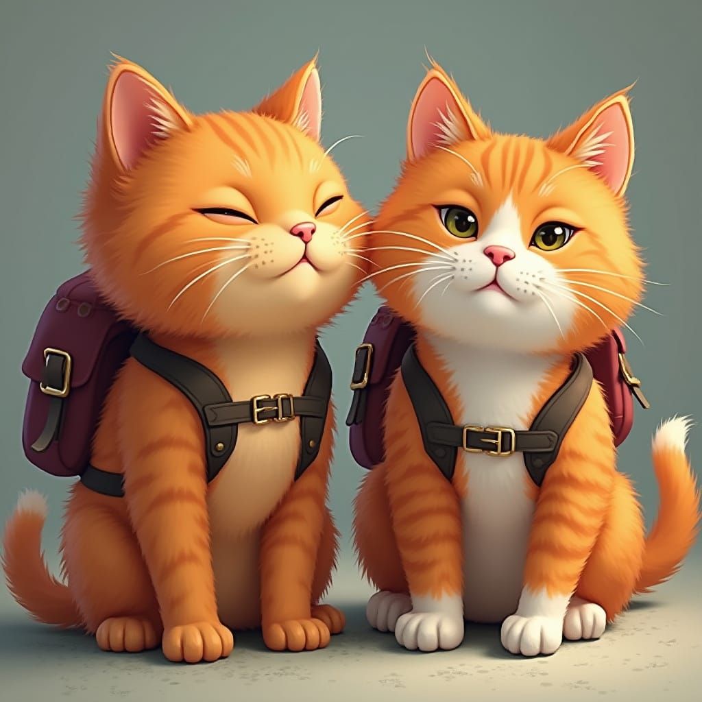 Two Moody Ginger Cats Wearing Knapsacks