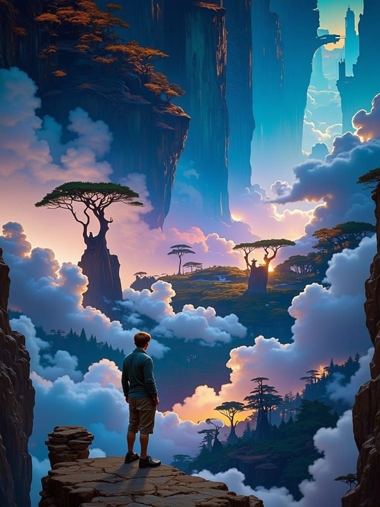 Epic Cliffside Vista in Art Nouveau Style