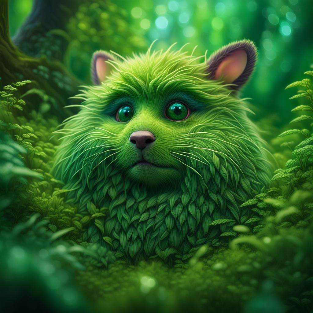 Furry Creature in Lush Forest: Macro Photography