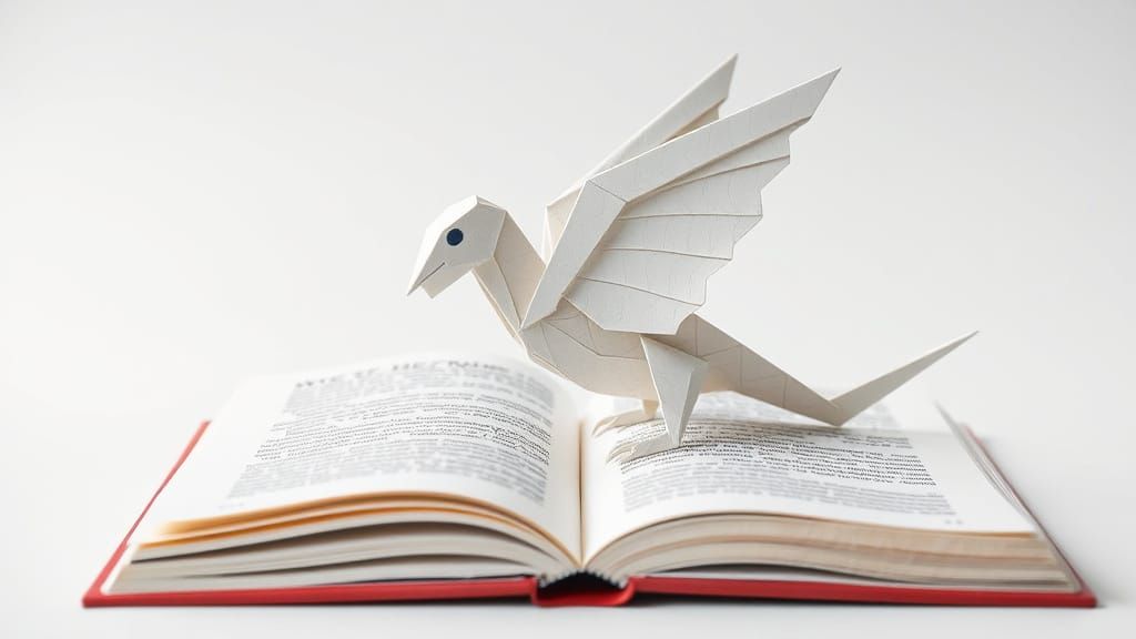 Origami Dodo on a Book: Paper Art in Focus