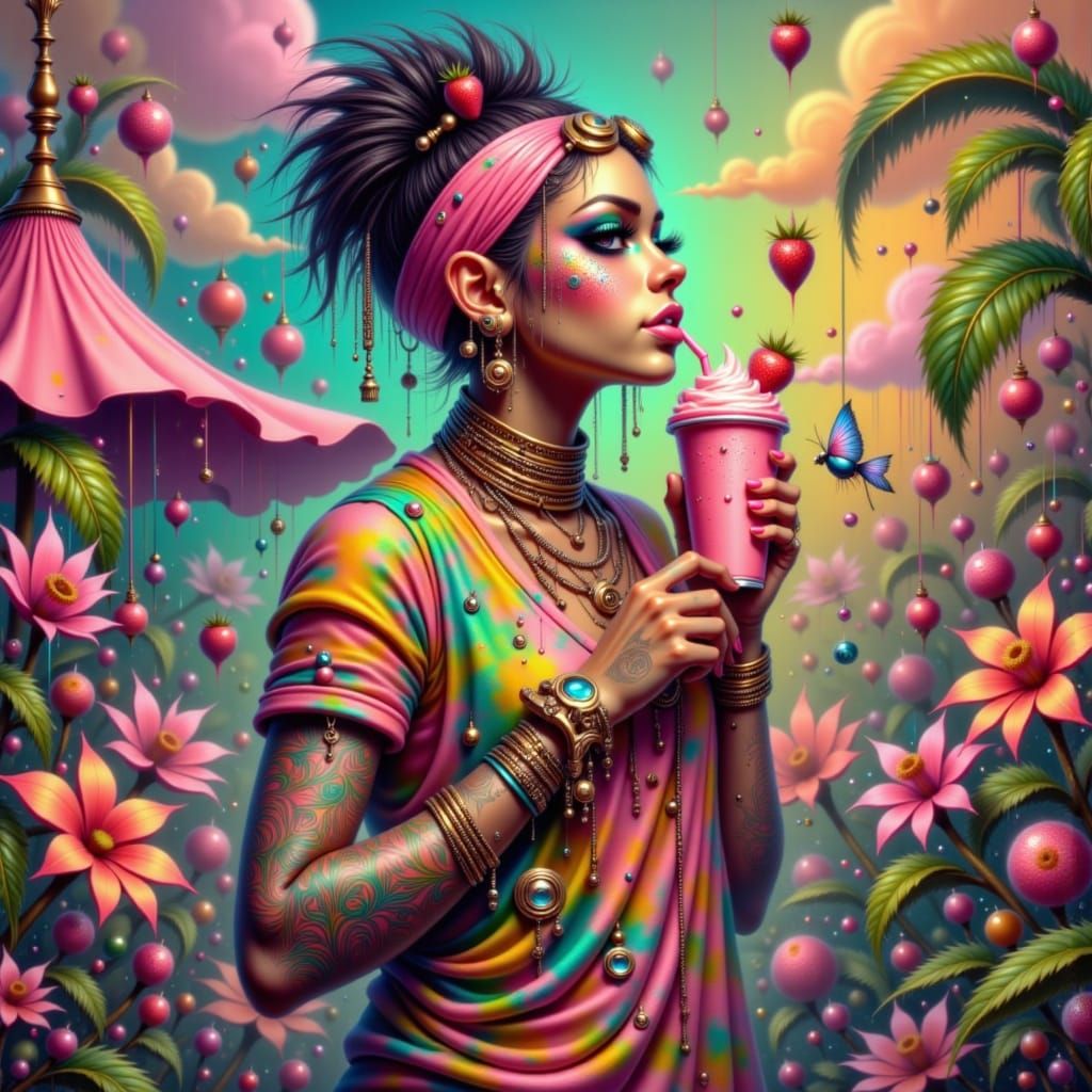 Hip-Hop Strawberry Smoothie in Digital Painting Style