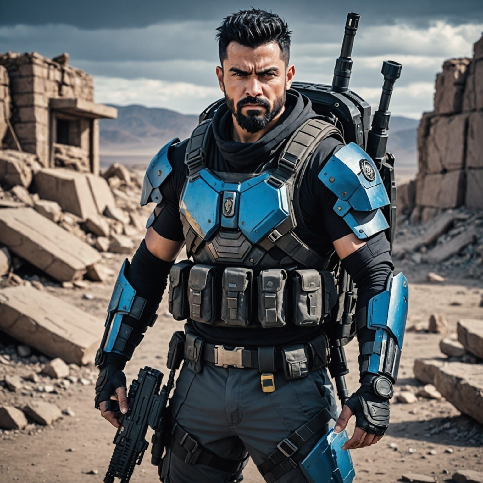 Cyberpunk Saiyan Warrior with Blue Energy Aura