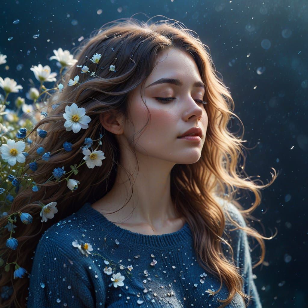 Ethereal Woman Among Flowers in Dreamy Concept Art