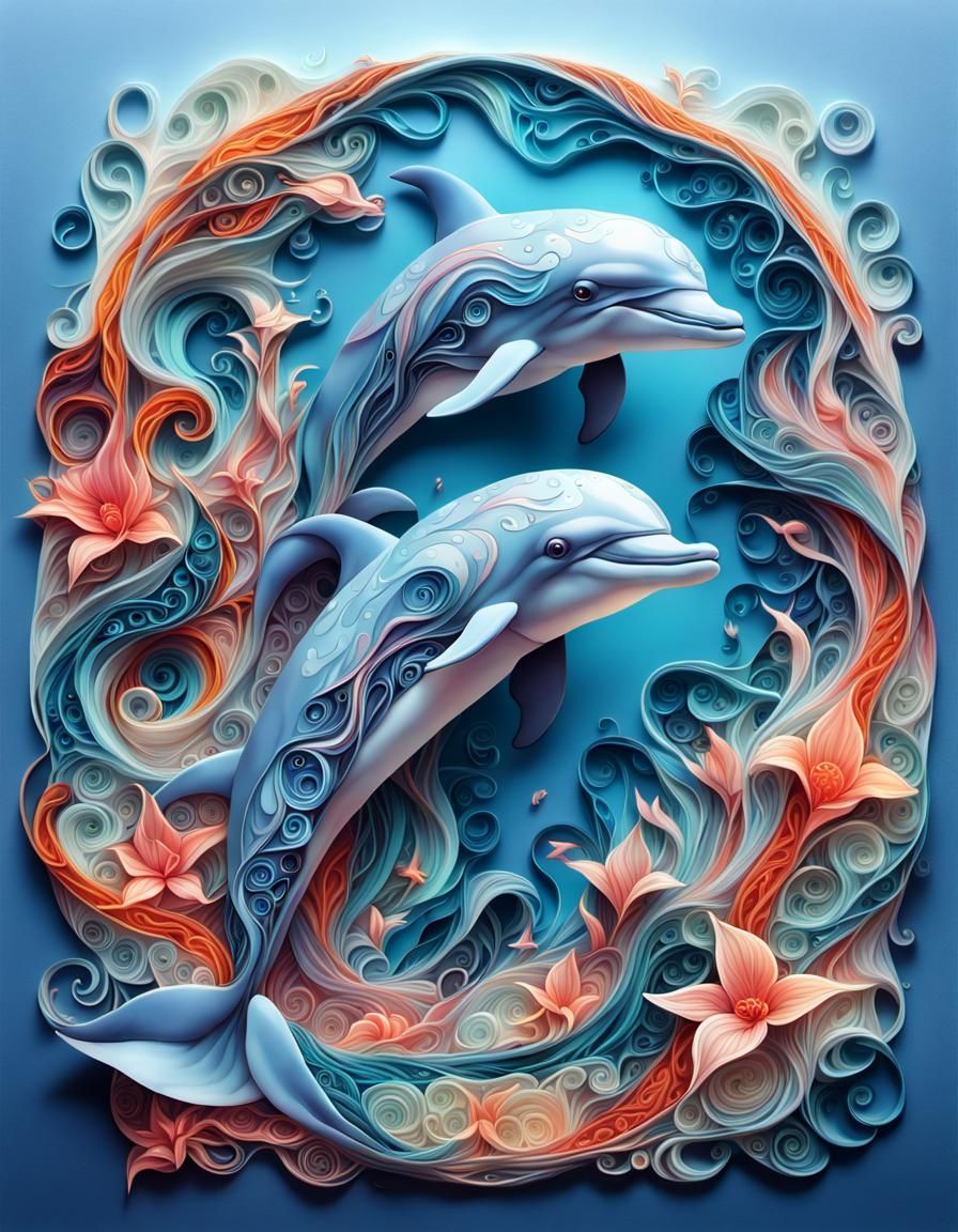 Paper Quilled Dolphin in Ethereal Fantasy Style