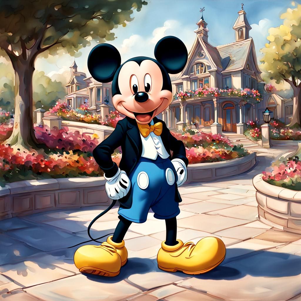 Mickey Mouse Saying Beautiful in Cartoon Style