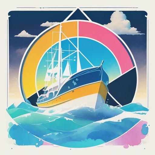 Boat Sails Through Sky in Splash Art Style