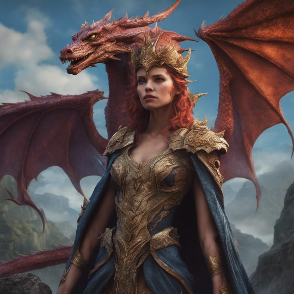 Teenage Dragon Girl with Crown, Fantasy Concept Art