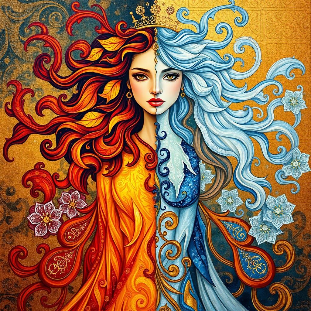 Surreal Klimt-Inspired Princess Blends Fire and Ice in Opule...