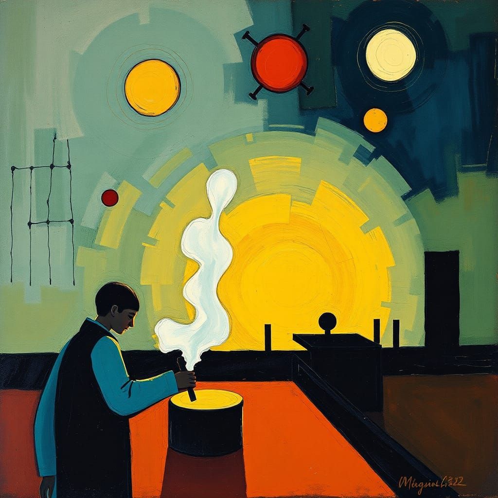 Child Factory Workers in Abstract Expressionist Style