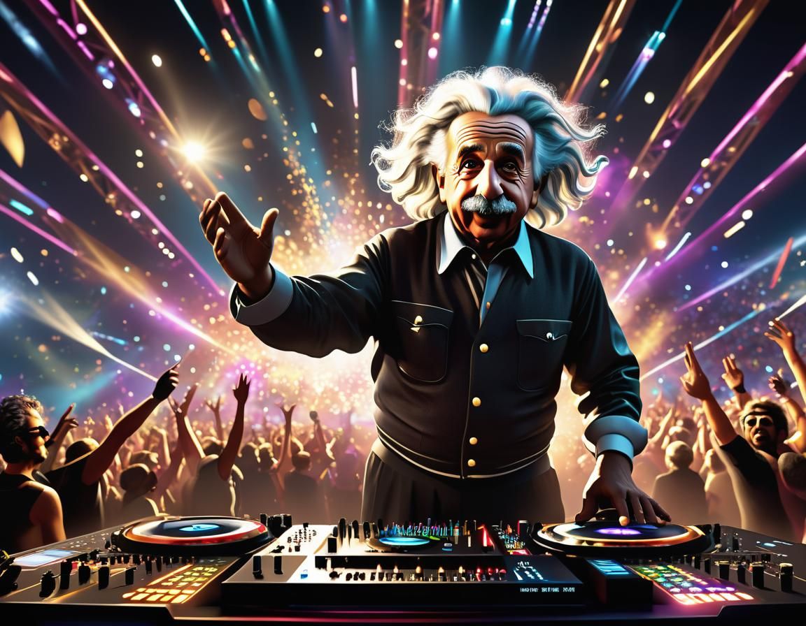 Einstein as a DJ: Maximalist 3D Render