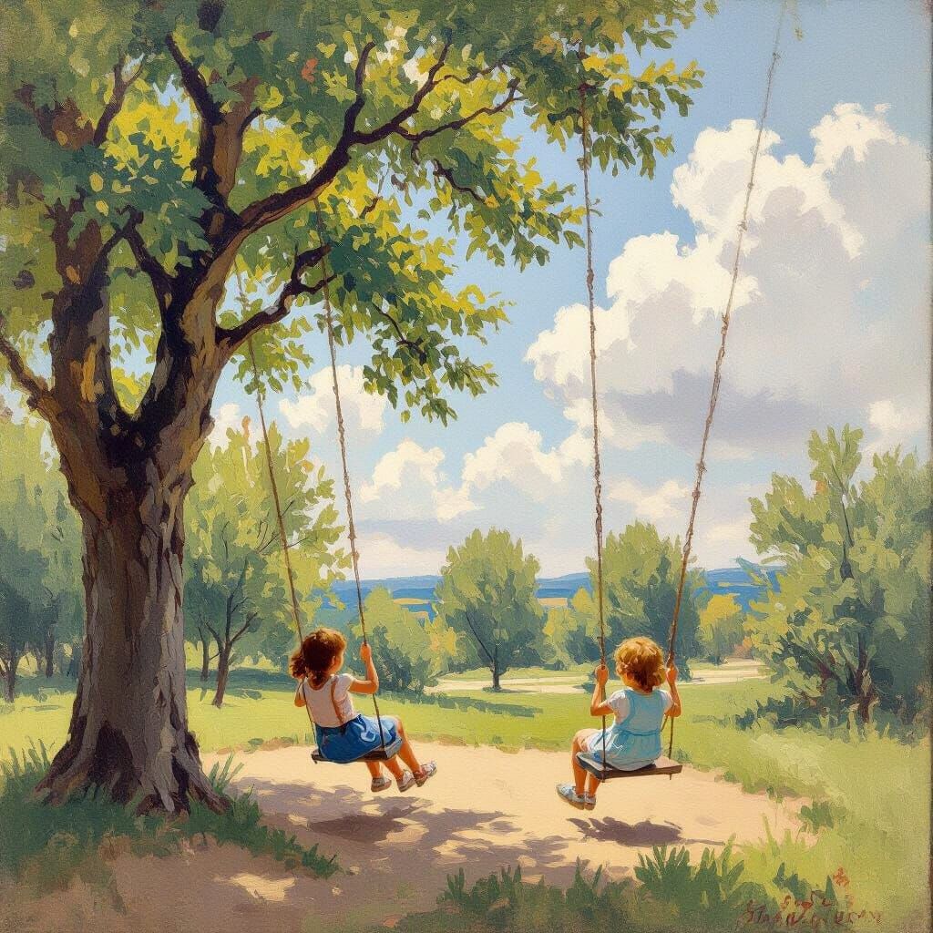 Children in playground with swings