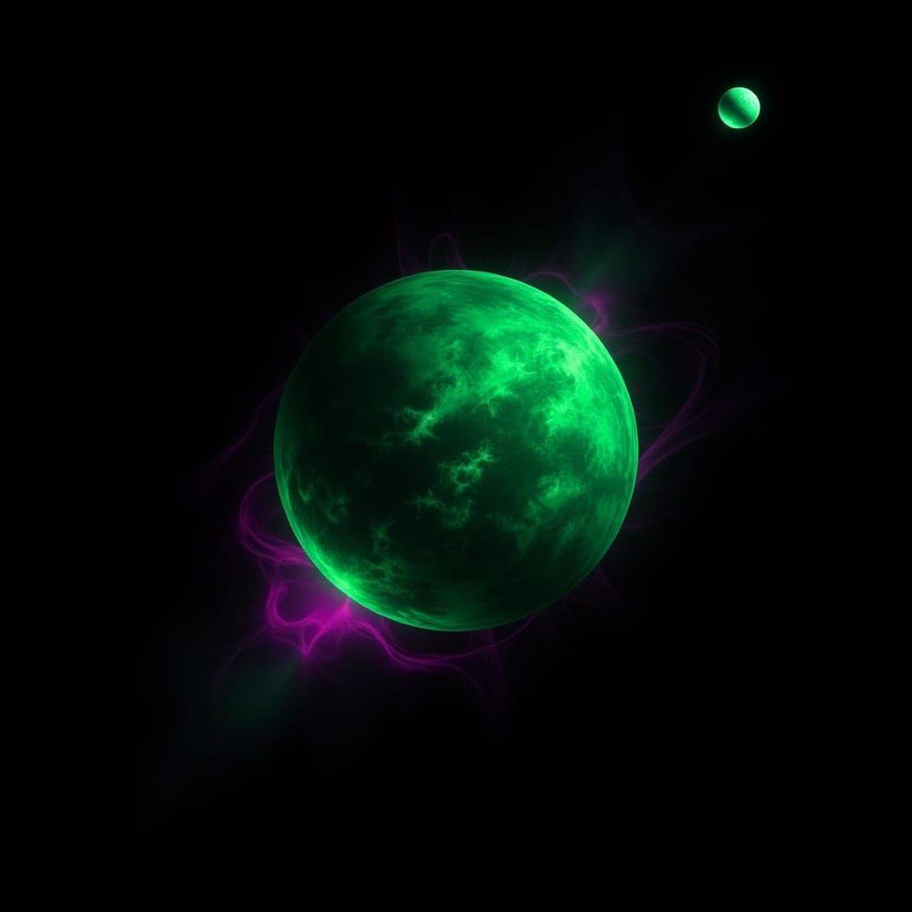 Alien Planet With Green And Magenta Aura In Film Noir Style