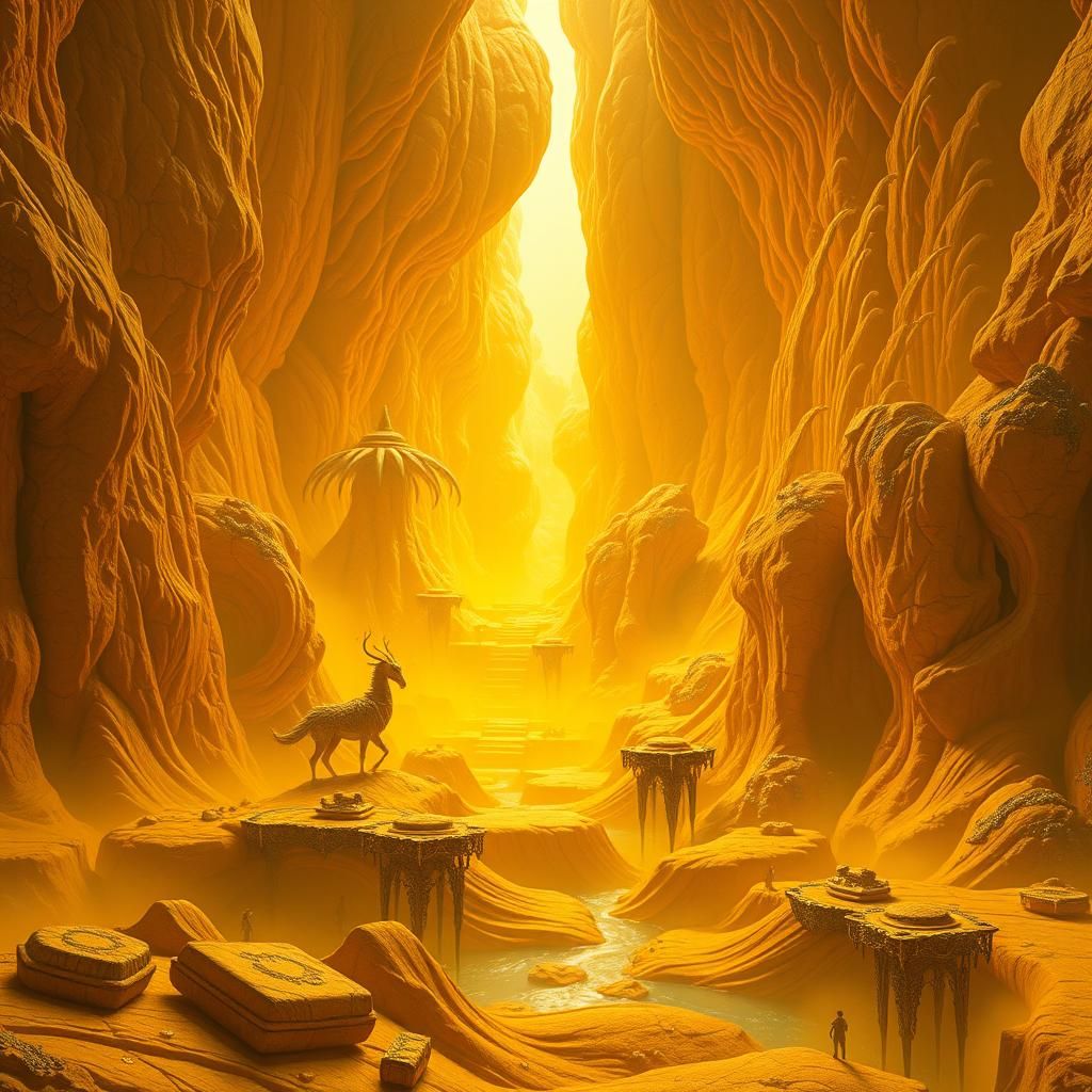 Vibrant Yellow Mystical Realm in Matte Painting Style