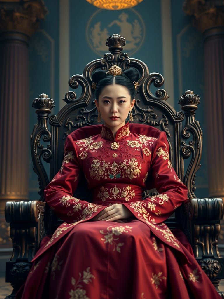 A stunning  Kim Yo-Jong of North Korea portrait, seated on an fine master chair that conveys her supreme...