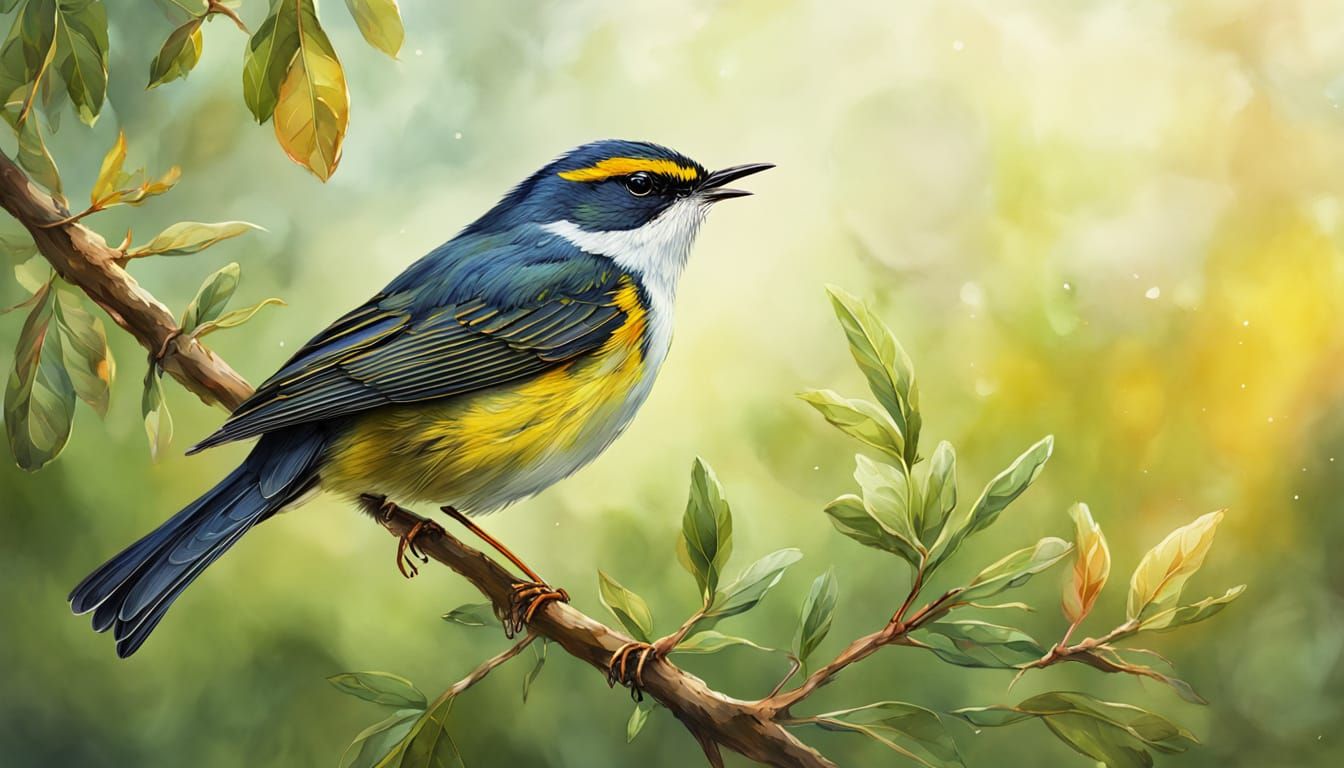 White-Winged Warbler in Vibrant Watercolor Style