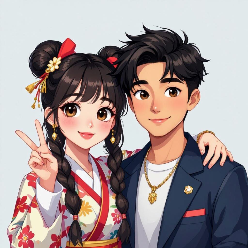 Anime-Style Couple Portrait in Contemporary Digital Art
