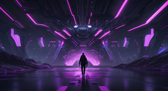 Neon Sci-Fi Couple in Metal Forest