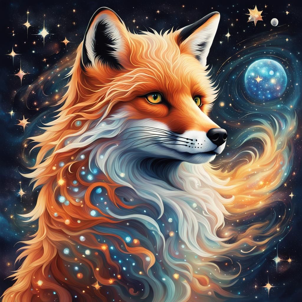 Celestial Fox Drifting Among the Stars