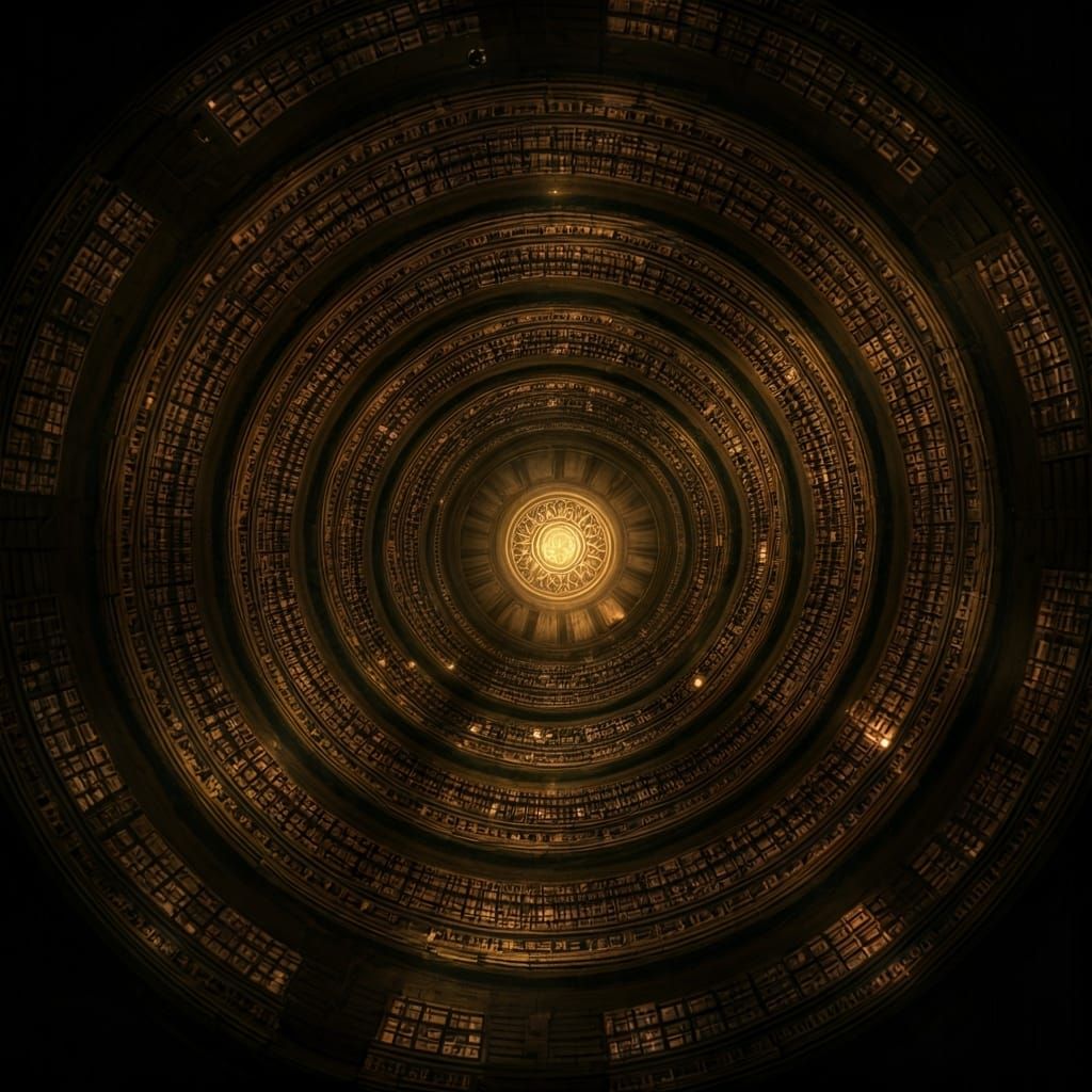 Aerial View of Ancient Gothic Library Labyrinth