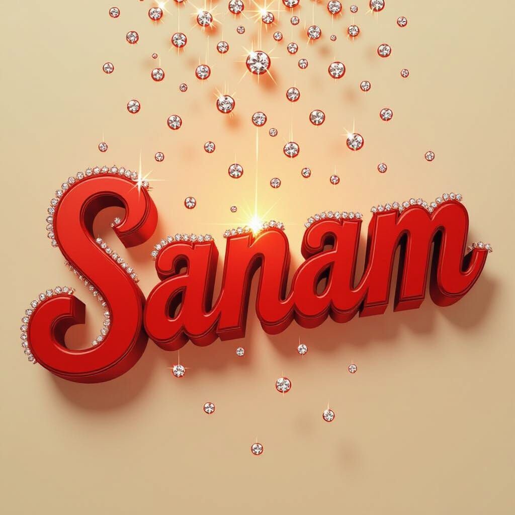 Diamond-Adorned Name in Red 3D Letters