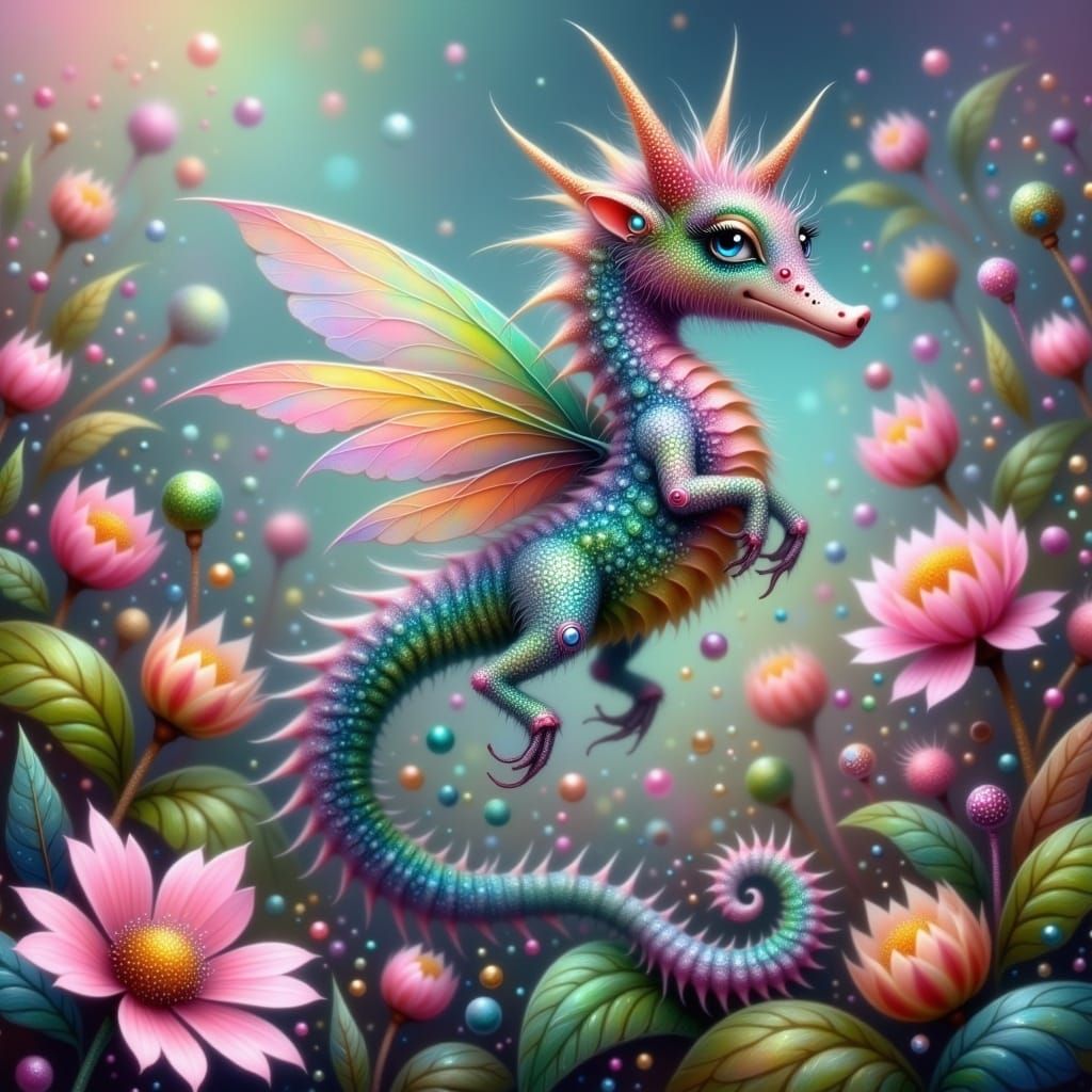 Whimsical Fairy Punk Seahorse in Vibrant Floral Wonderland