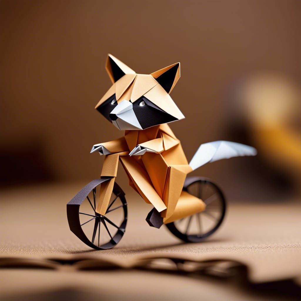 Origami Raccoon on Bicycle Papercraft