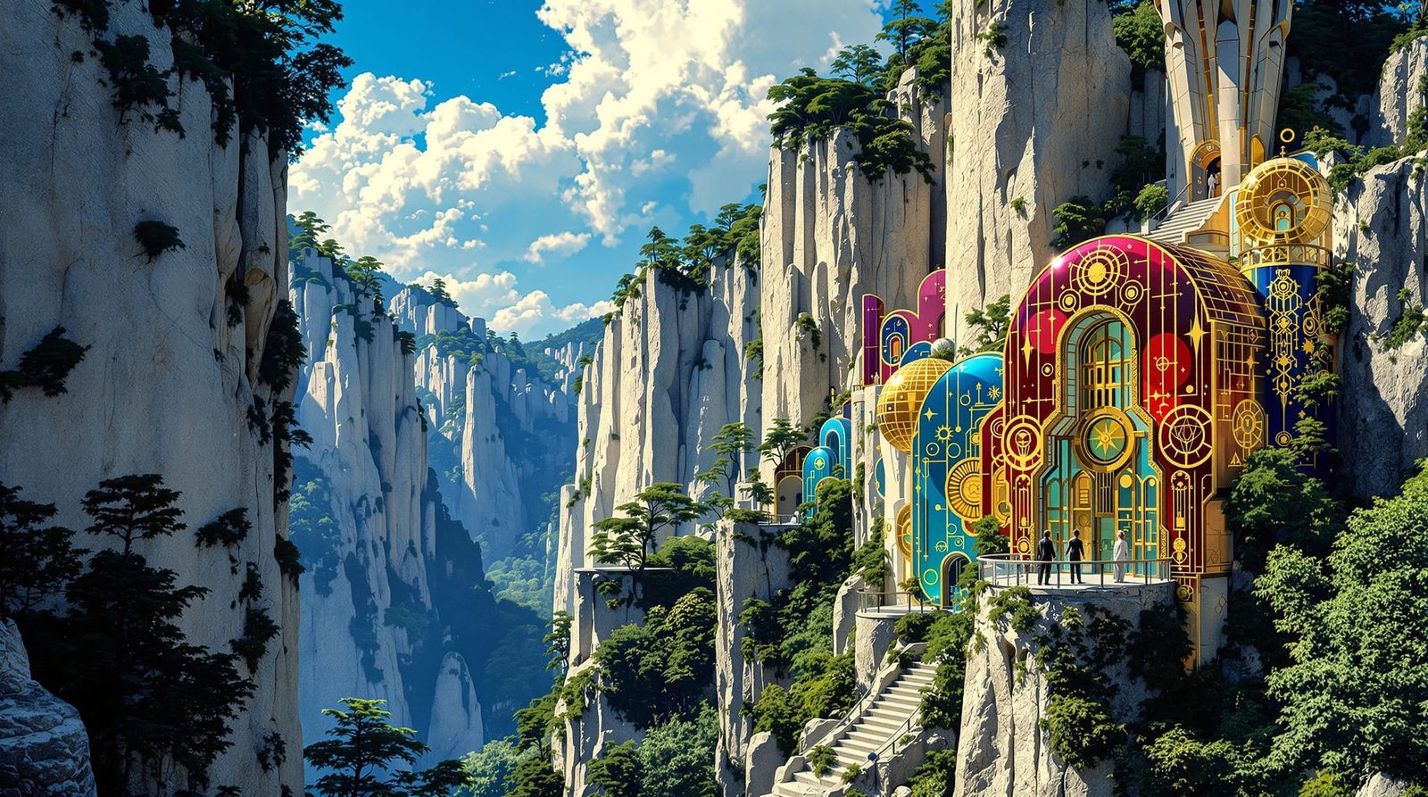 Sci-Fi Canyon Homes in Klimt & Parrish Style