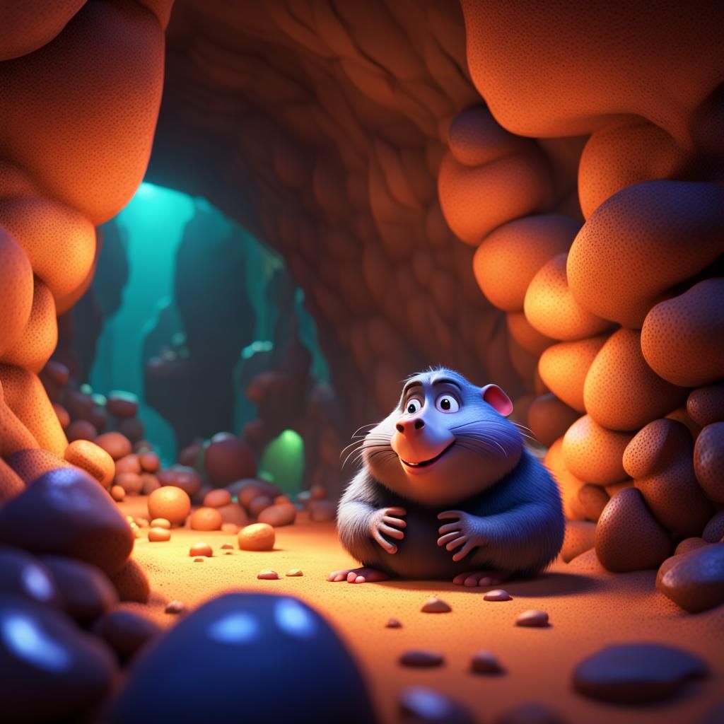 Mole in Cave of Money: Pixar-Style 3D Art
