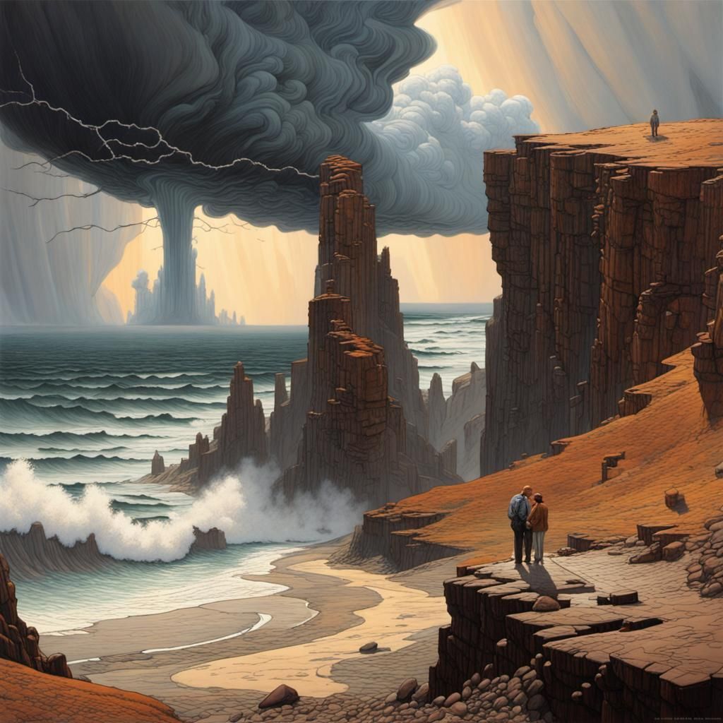 Dystopian Wasteland Painting in Rockwell Style