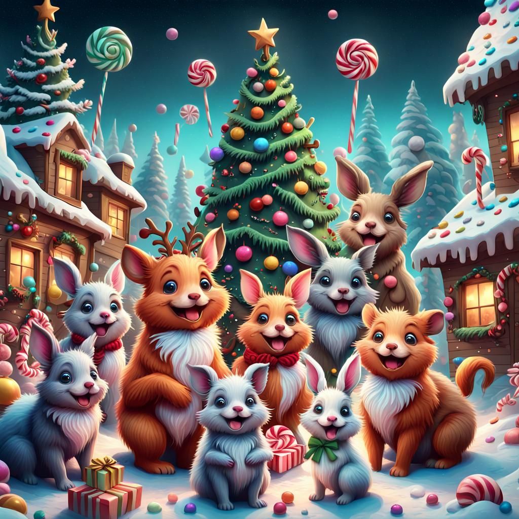 Happy Holiday Animals in Candyland Art Style