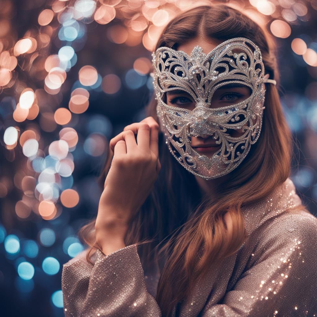 Girl in Sparkly Mask Digital Art