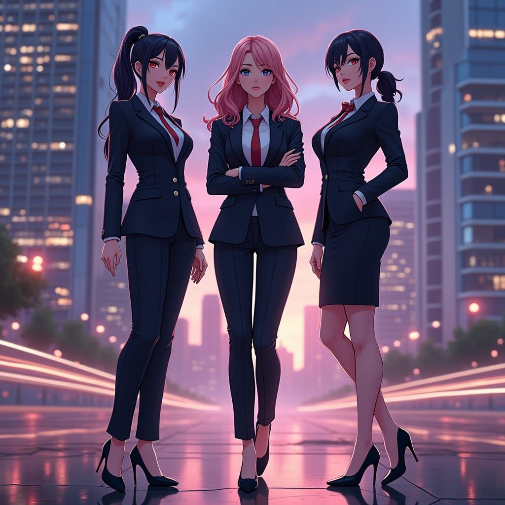 Confident Businesswomen in Futuristic Cityscape