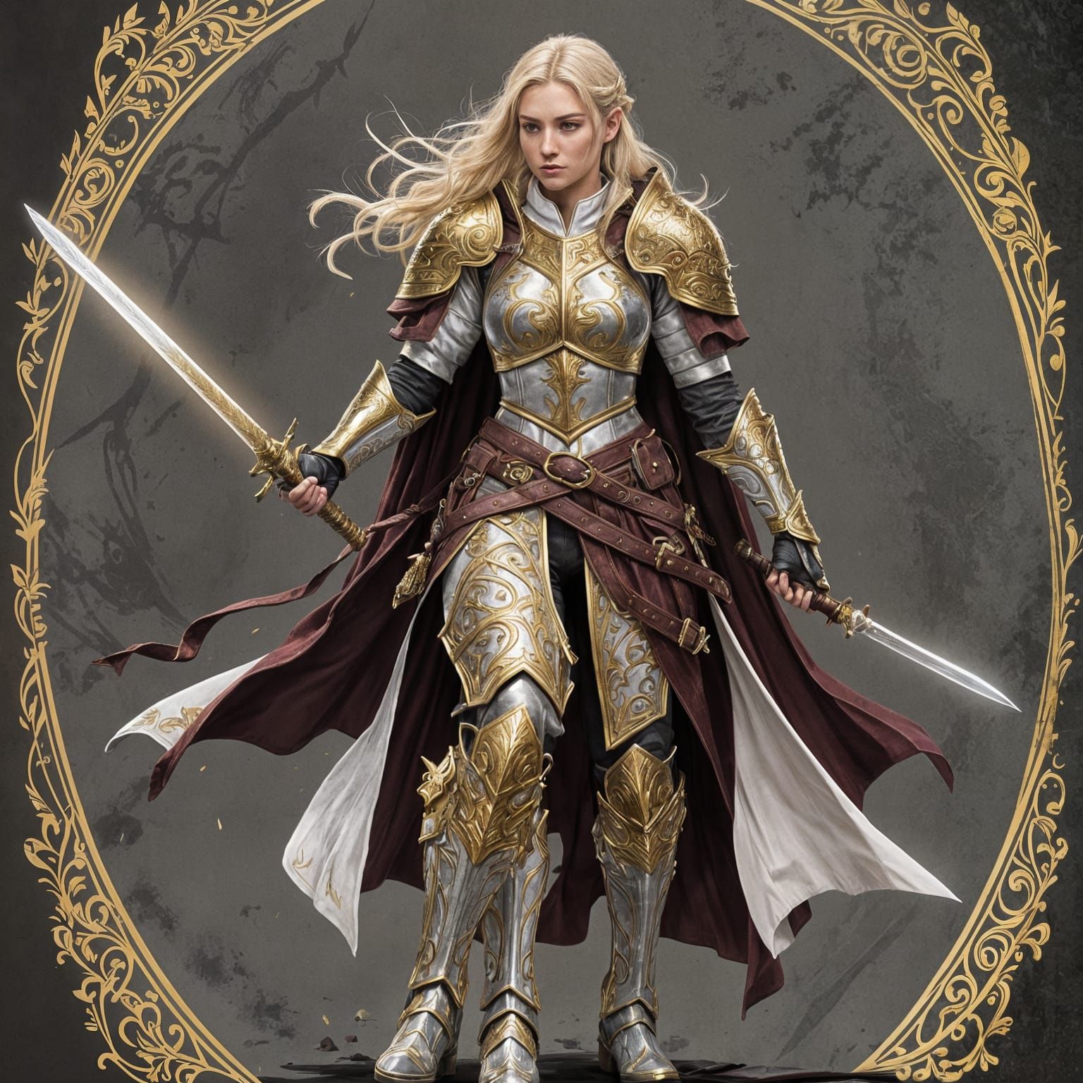 DnD Female Fighter in White Armor Illustration