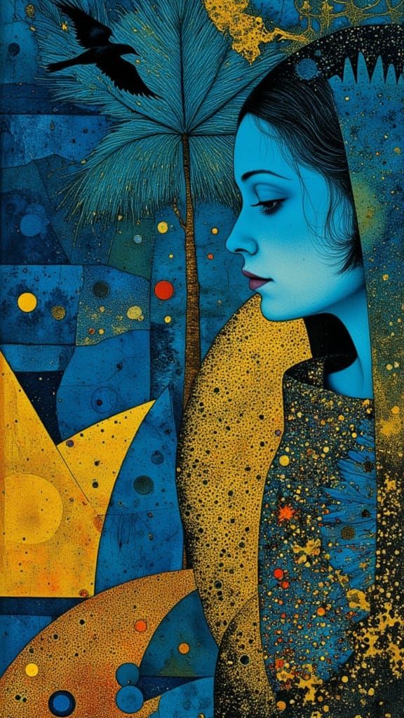 Gothic Dreamscapes in Vibrant Blue and Copper