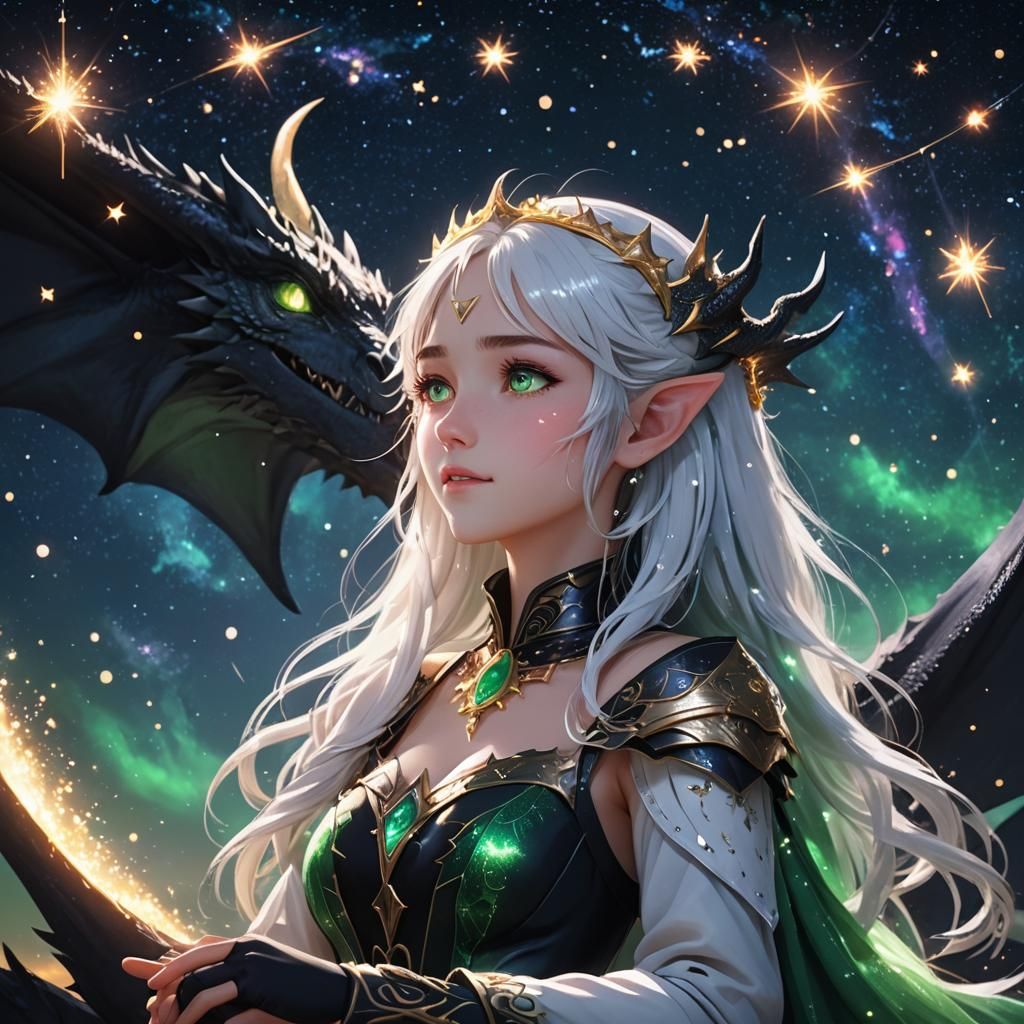 Anime Elf Princess Singing to the Stars