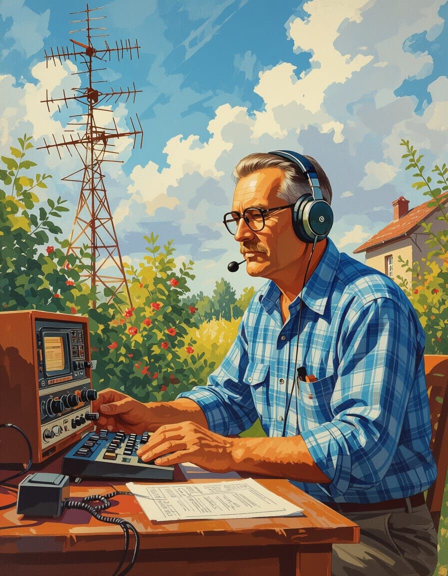 Soviet Radio Operator Propaganda Poster in Gouache Style