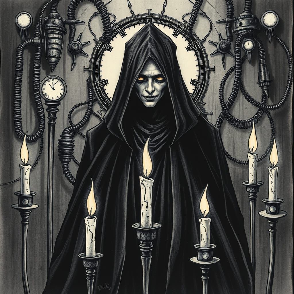 Gothic Sci-Fi Figure in Charcoal Ink