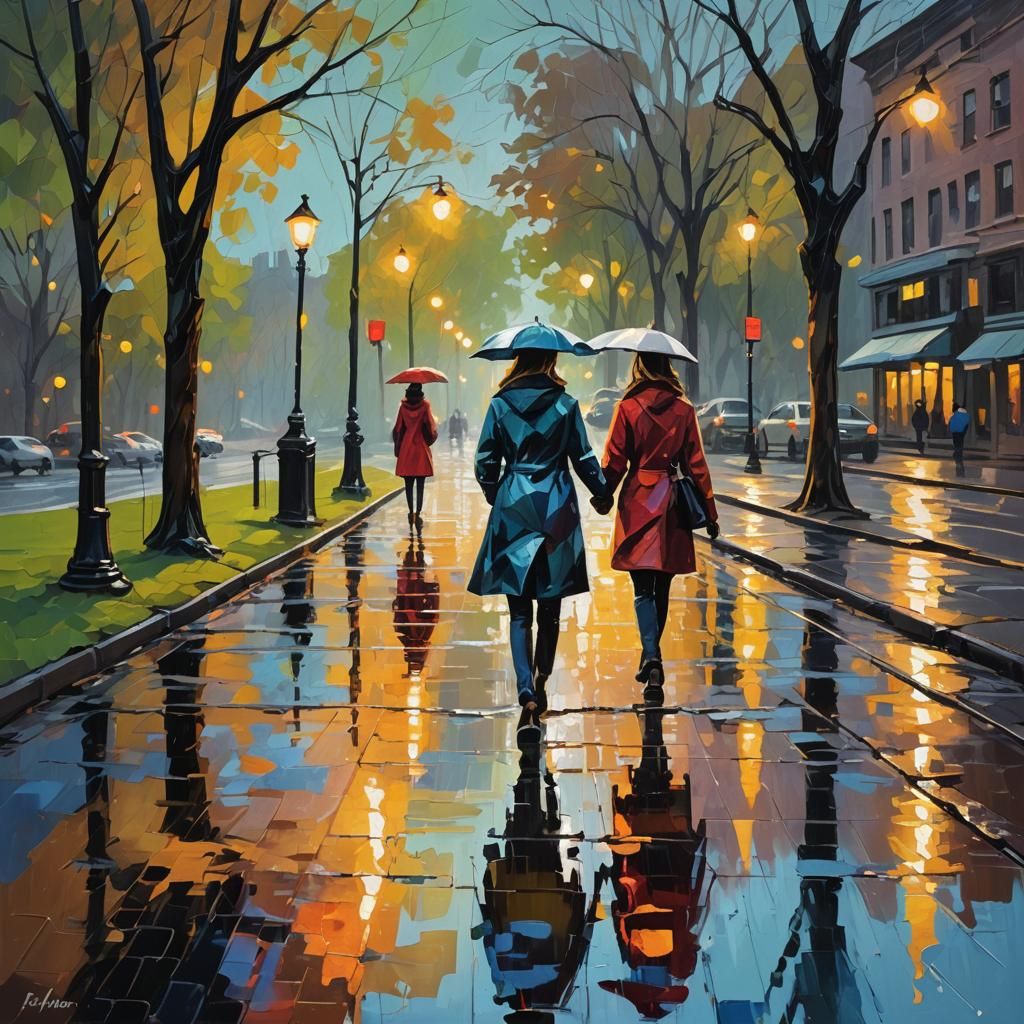 City Park Walkway in Impasto Expressionism Style