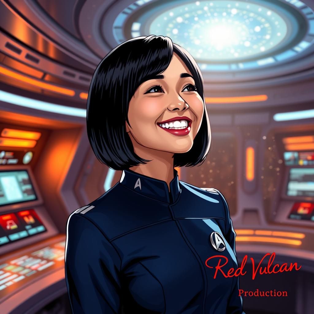Linda Park as Ensign Hoshi Sato, sleek black hair in a regul...