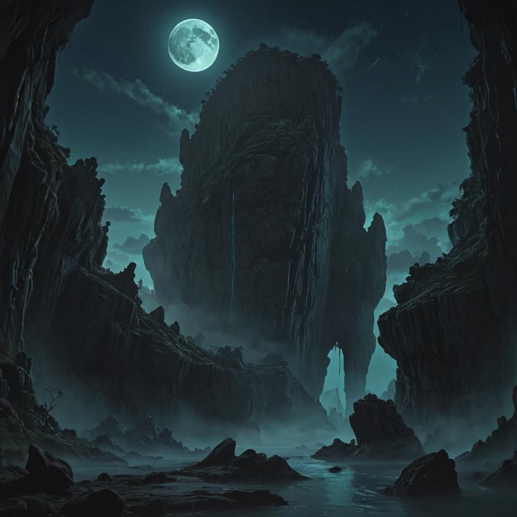 Black Moon Over Ancient Abyss: Digital Matte Painting