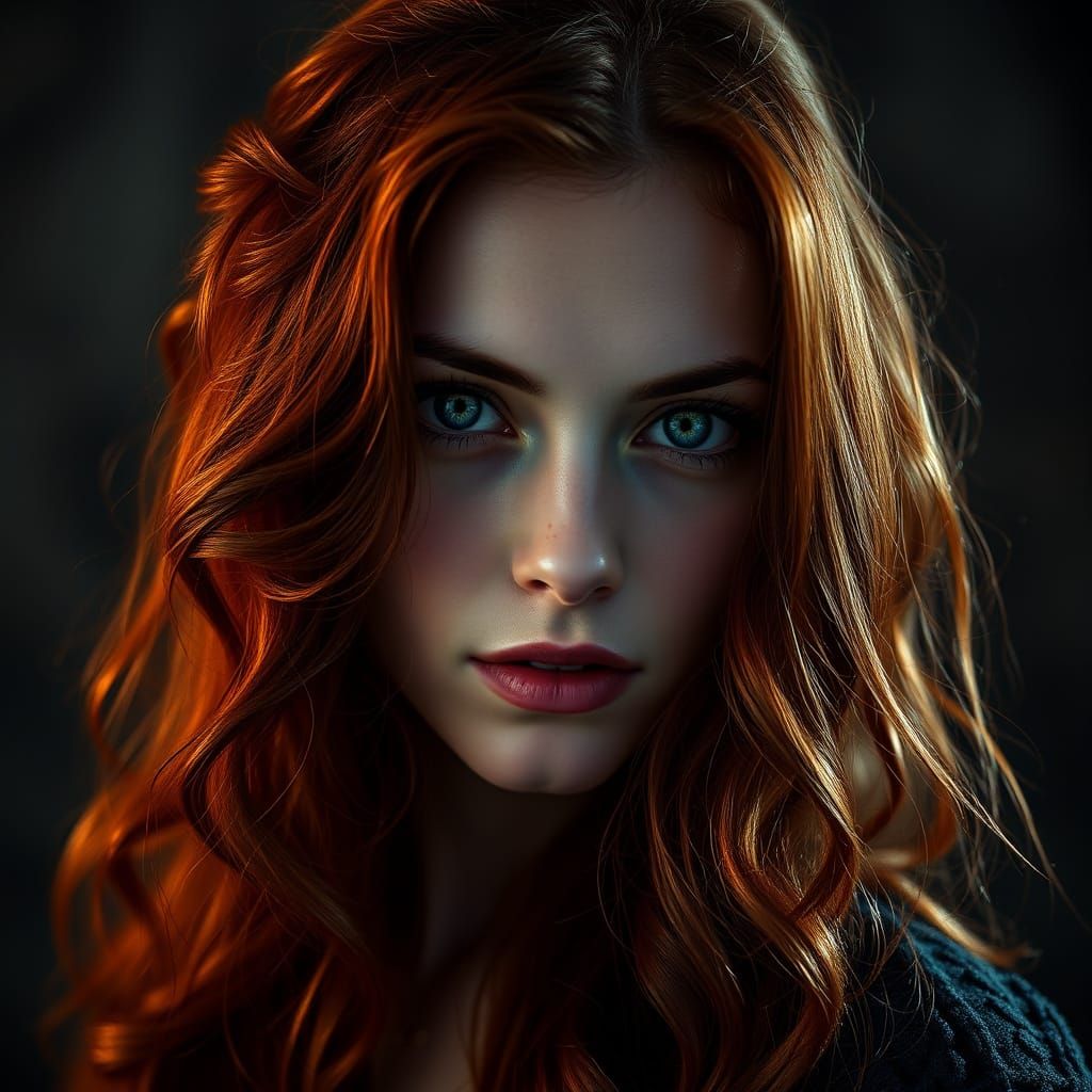 Hyperrealistic Portrait of a Red-Haired Woman