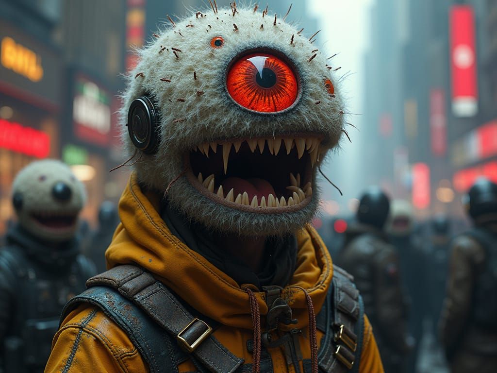 Berserker Wearing a Fuzzry Eyeball Hat in Full Battle Cry