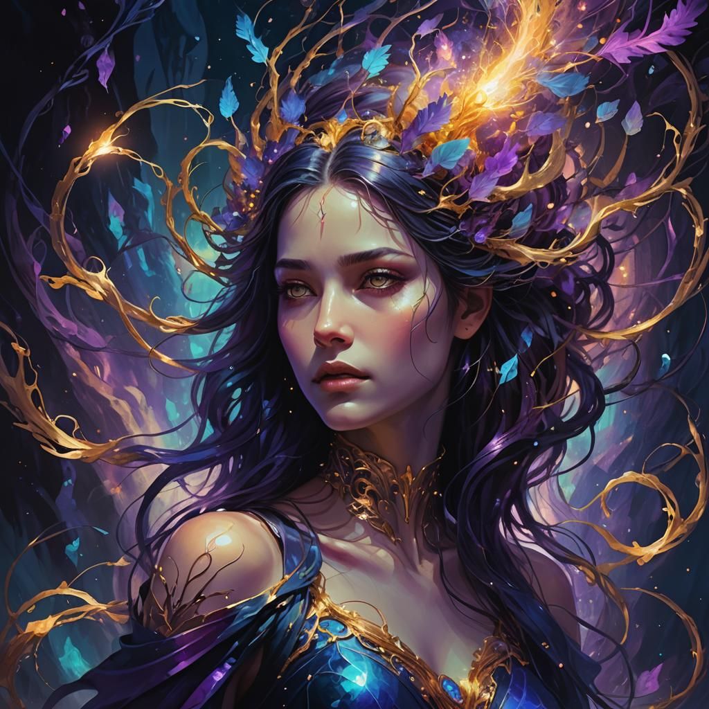 Female Figure Delving into Psyche: Dark Fantasy Art