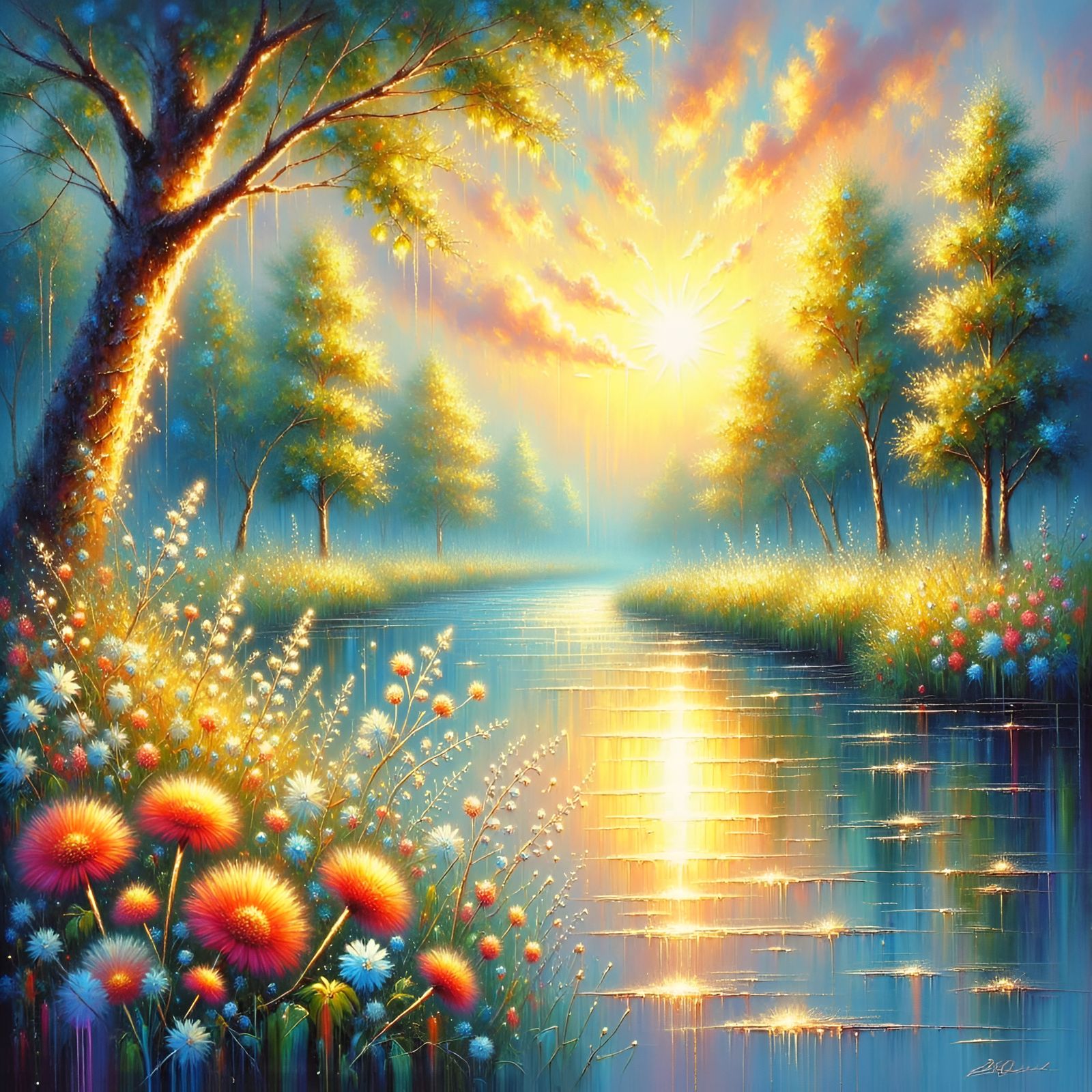 Luminous Landscape Oil Painting with Vibrant Colors
