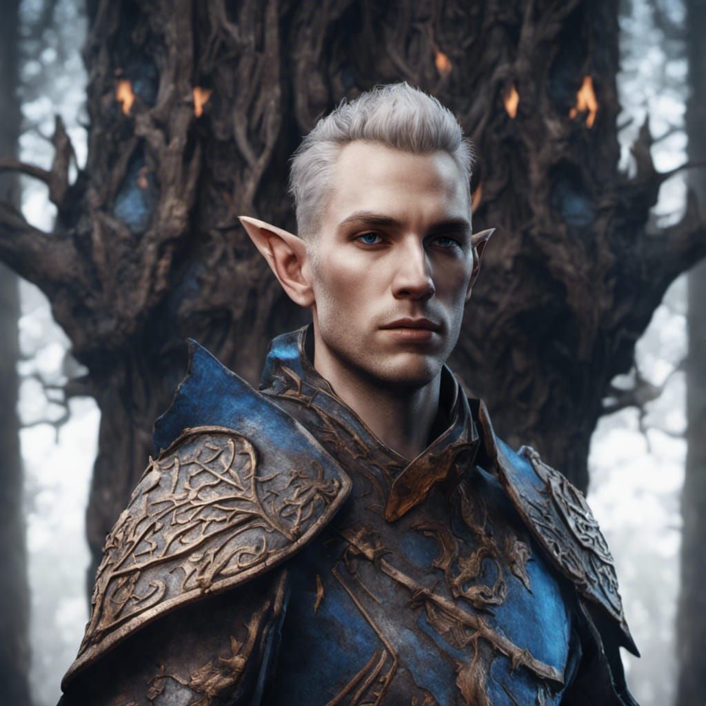 Blue Wood Elf Cleric in Burnt Forest