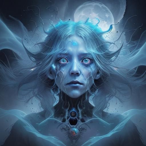 Watercolor Haunted Village with Rising Spirits