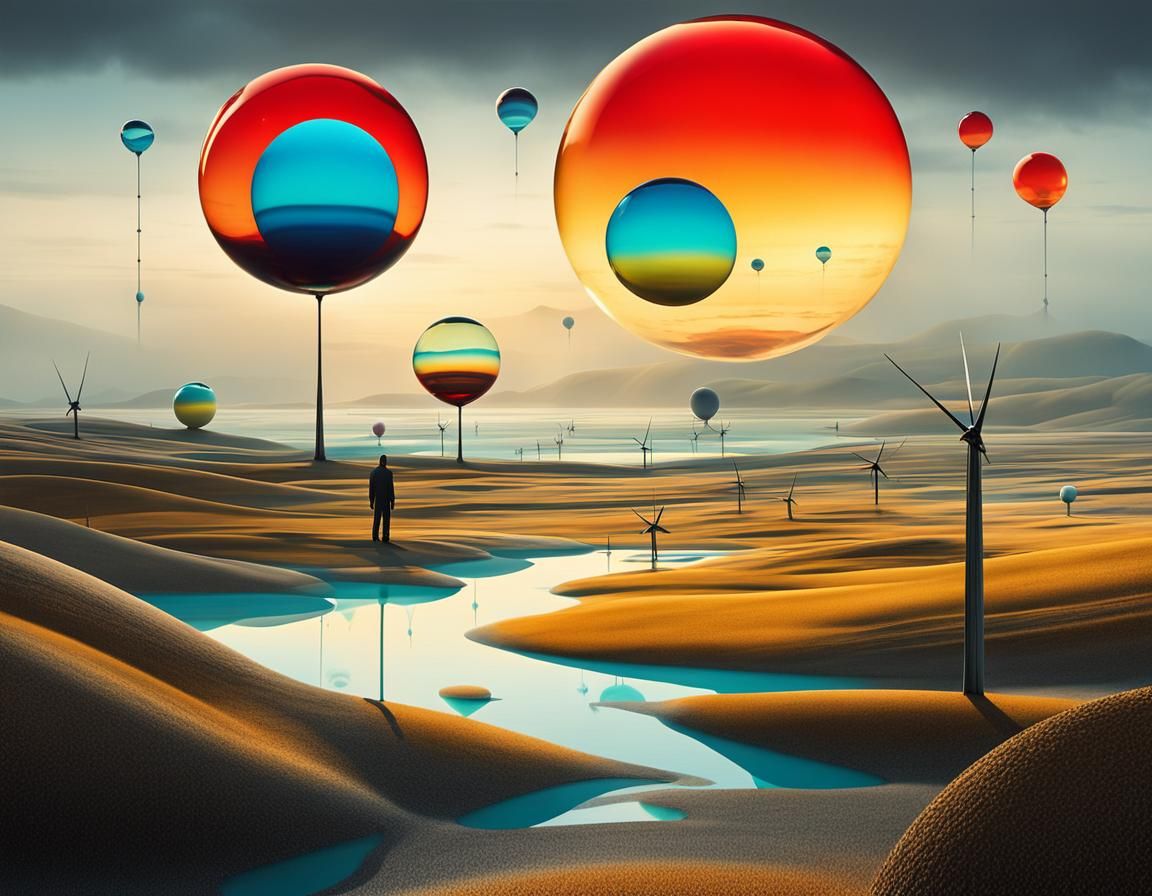 Glass Orb in Surreal Alien Landscape