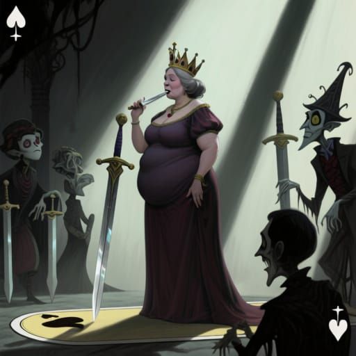 Tim Burton-esque Queen of Swords Swallowing Sword
