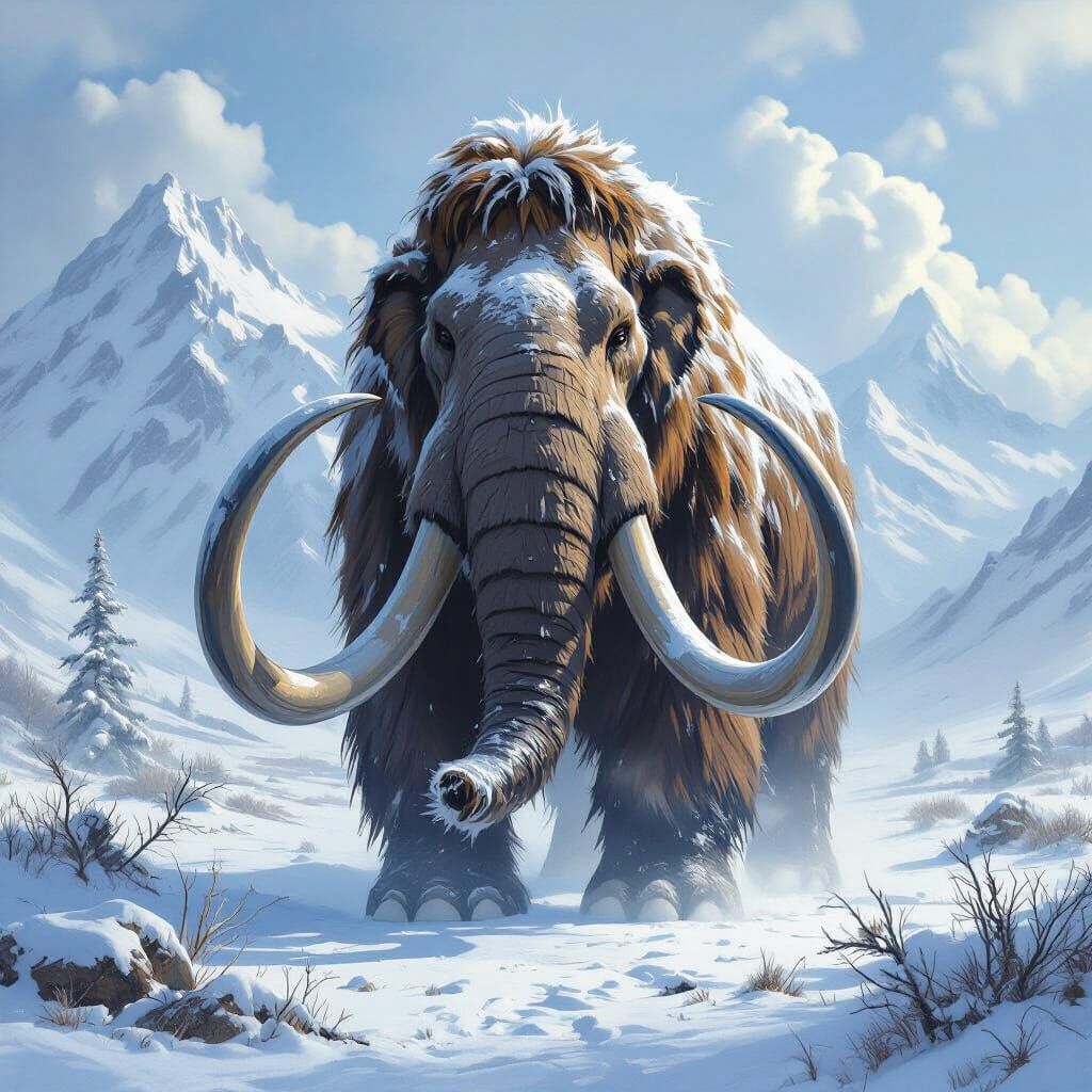 Woolly Mammoth Roams a Frosty Prehistoric Landscape