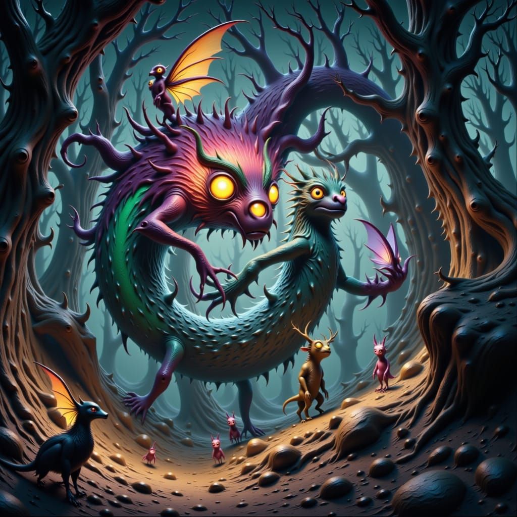 Mythical Creatures Roaming Mystical Forest